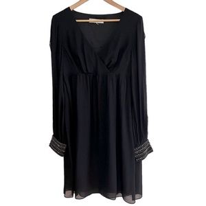 Trina Turk silk empire waist dress with embellished cuffs excellent condition